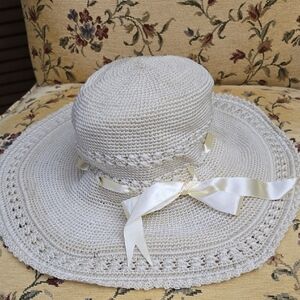 The Sak Cream Wide-Brimmed Crocheted Hat  NWOT